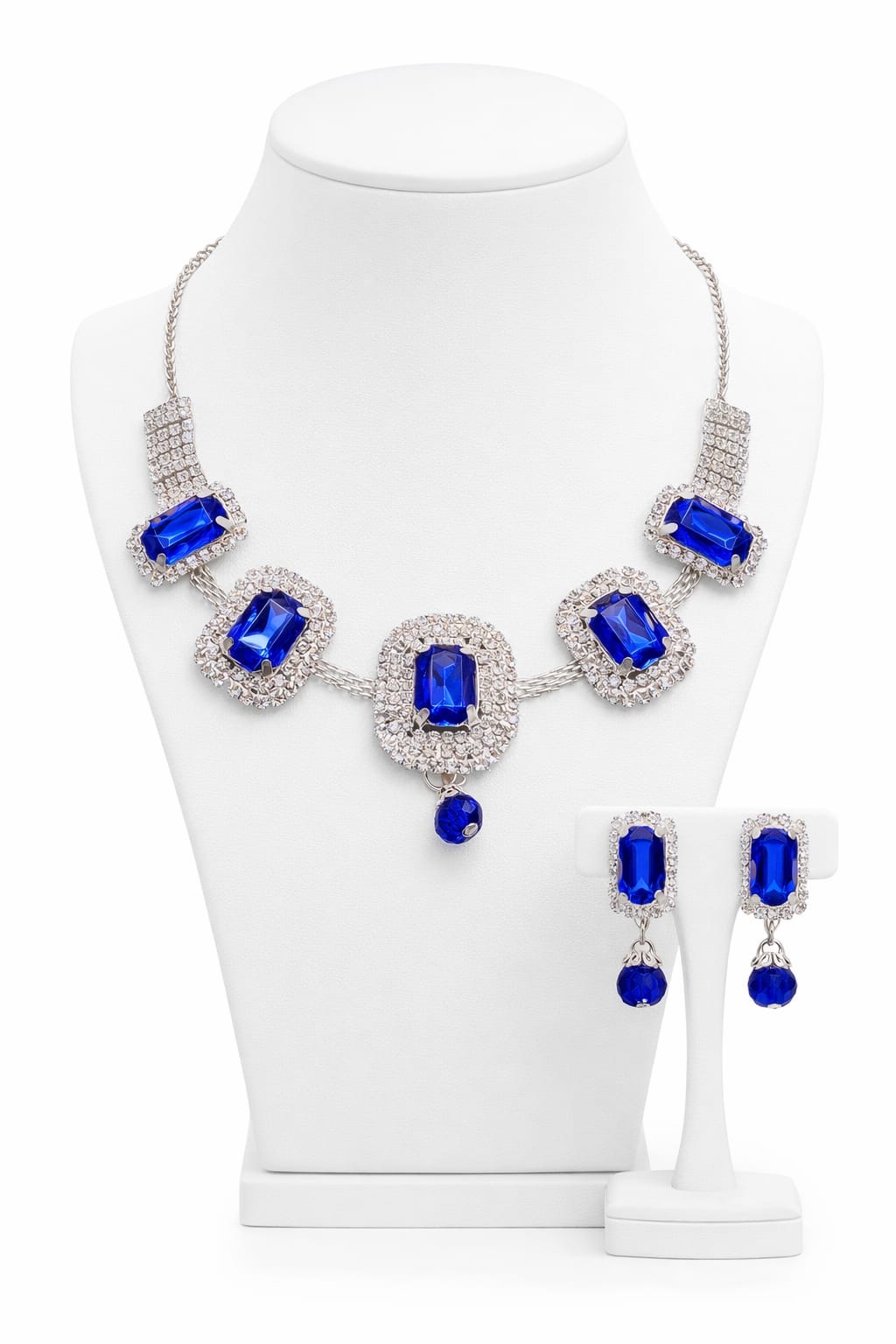 Royal Blue Crystal Necklace &amp;amp; Earrings Set