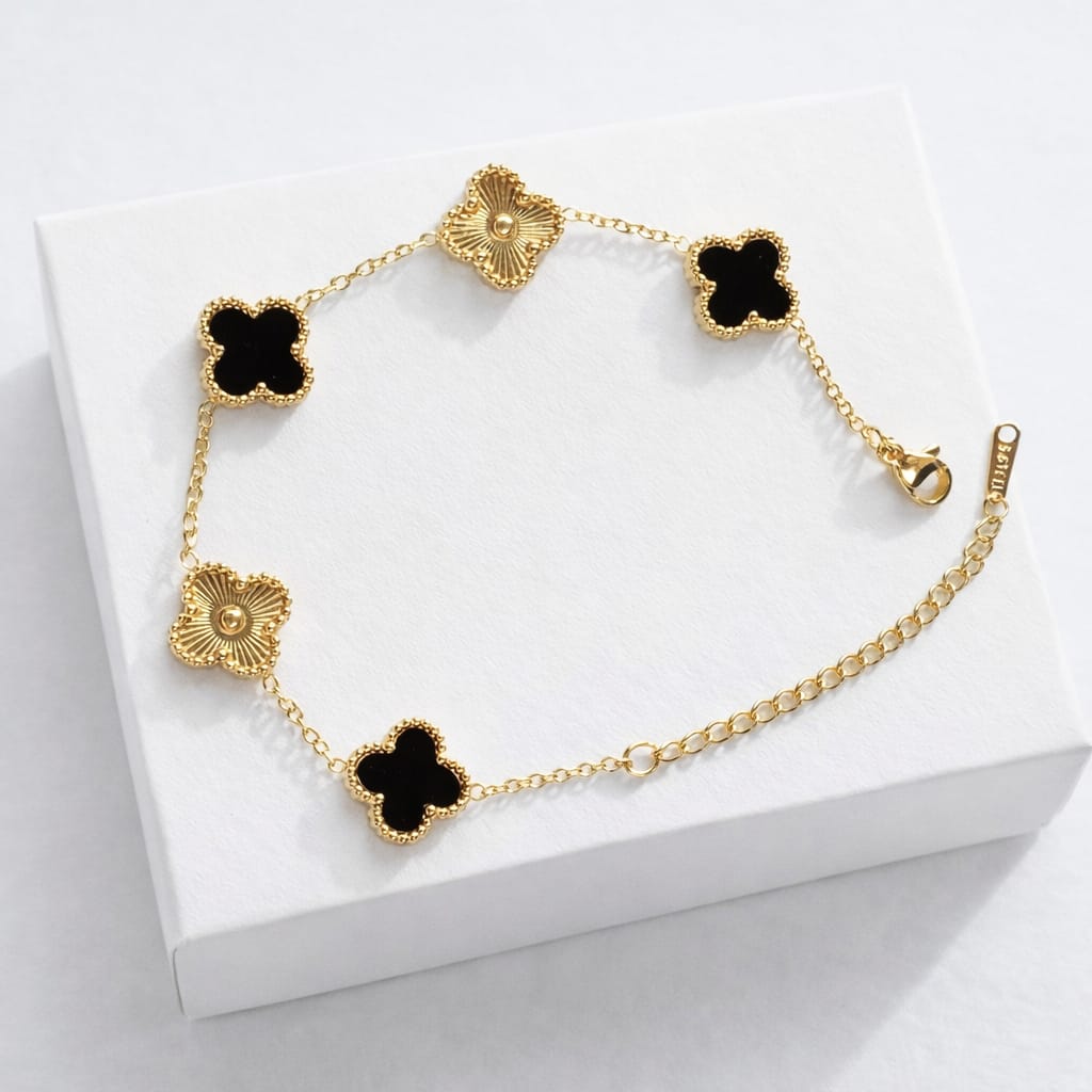 Golden Noir Floral Charm Bracelet