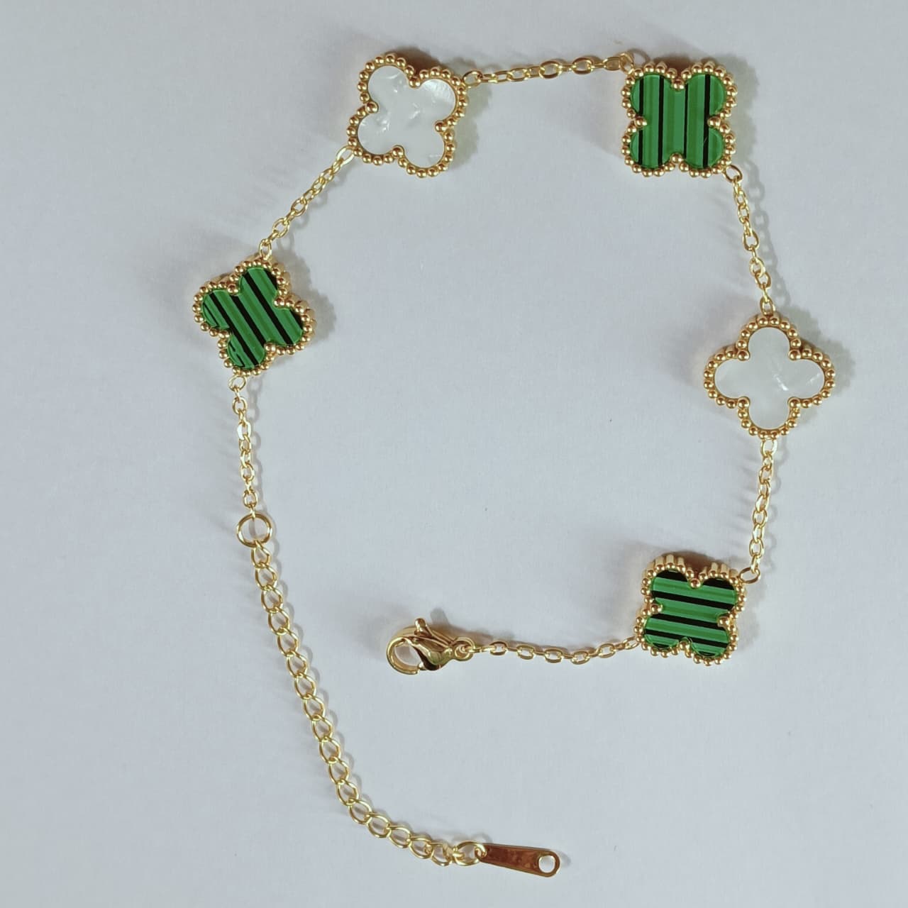 Green - White Clover Charm Bracelet - Image 1