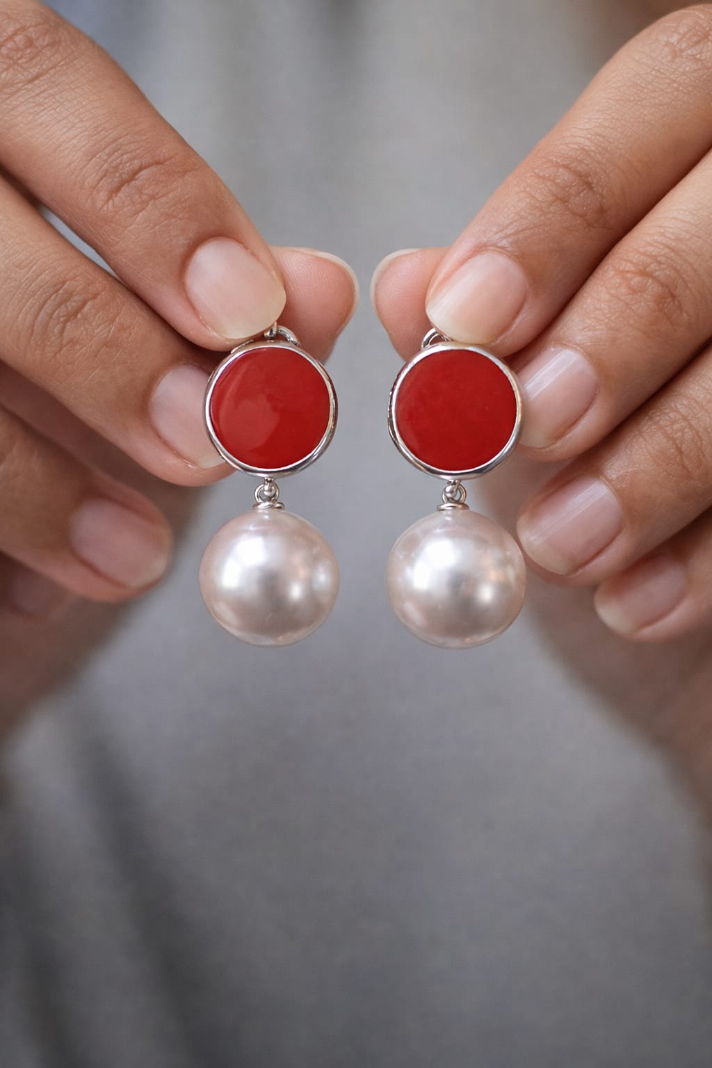 Ruby Glow Pearl Drop Earrings - Image 1