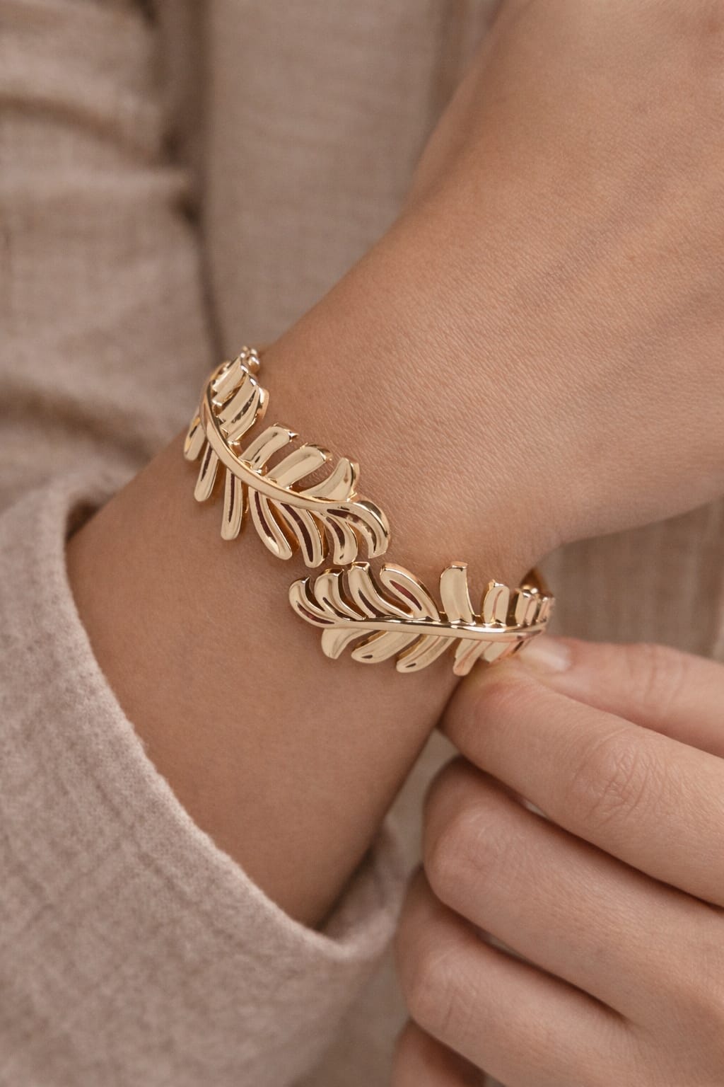 Gold Finish Leaf Design Bracelet - Image 1