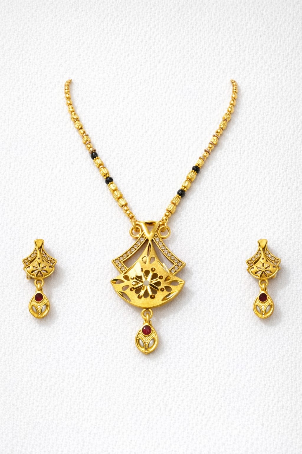Gold-Tone Traditional Pendant Necklace Set with Earrings - Image 2