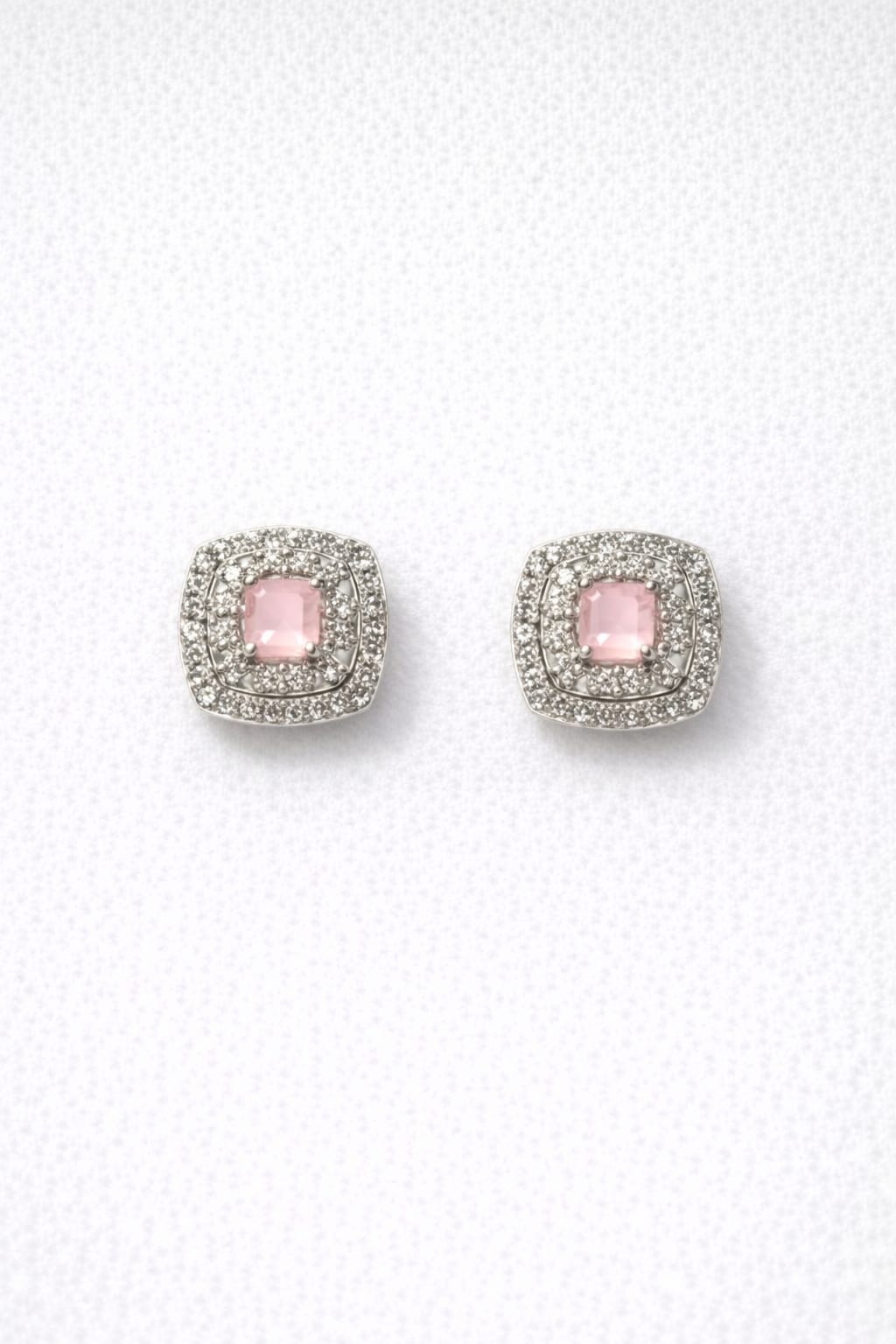 Blush Pink Square Crystal Stud Earrings - Image 1